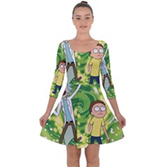 Rick And Morty Adventure Time Cartoon Quarter Sleeve Skater Dress by Bedest