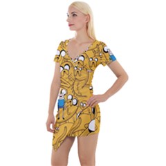 Adventure Time Finn Jake Cartoon Short Sleeve Asymmetric Mini Dress by Bedest