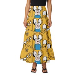 Adventure Time Finn Jake Cartoon Tiered Ruffle Maxi Skirt by Bedest