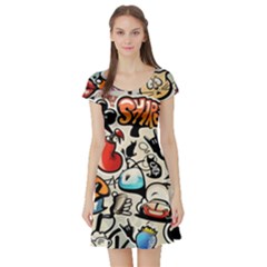 Comical Words Animals Comic Omics Crazy Graffiti Short Sleeve Skater Dress by Bedest