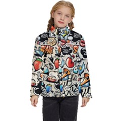 Comical Words Animals Comic Omics Crazy Graffiti Kids  Puffer Bubble Jacket Coat by Bedest