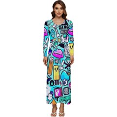 Graffiti Pop Art Crazy Retro Long Sleeve Longline Maxi Dress by Bedest