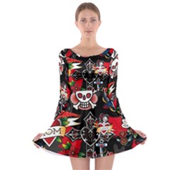 Graffiti Tatoo Skate Art Boom Long Sleeve Skater Dress by Bedest