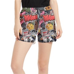 Stickerbomb Crazy Graffiti Graphite Monster Women s Runner Shorts by Bedest