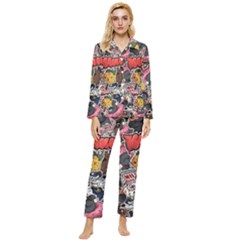 Stickerbomb Crazy Graffiti Graphite Monster Womens  Long Sleeve Velvet Pocket Pajamas Set by Bedest