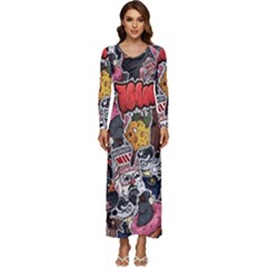 Stickerbomb Crazy Graffiti Graphite Monster Long Sleeve Longline Maxi Dress by Bedest