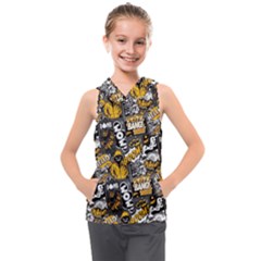 Boom Bang Art Crazy Drawing Graffiti Hello Retro Sayings Yellow Kids  Sleeveless Hoodie by Bedest