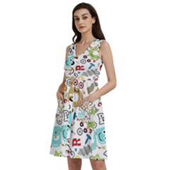 Seamless Pattern Vector With Funny Robots Cartoon Sleeveless Dress With Pocket by Hannah976