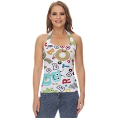 Seamless Pattern Vector With Funny Robots Cartoon Basic Halter Top by Hannah976