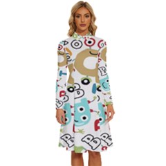 Seamless Pattern Vector With Funny Robots Cartoon Long Sleeve Shirt Collar A-line Dress by Hannah976