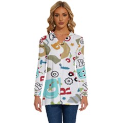 Seamless Pattern Vector With Funny Robots Cartoon Long Sleeve Drawstring Hooded Top by Hannah976