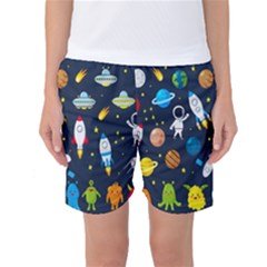 Big Set Cute Astronauts Space Planets Stars Aliens Rockets Ufo Constellations Satellite Moon Rover V Women s Basketball Shorts by Hannah976