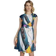 Spaceship Astronaut Space Cap Sleeve High Waist Dress by Hannah976