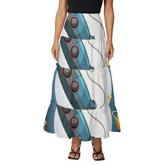 Spaceship Astronaut Space Tiered Ruffle Maxi Skirt by Hannah976