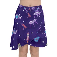 Space Seamless Pattern Chiffon Wrap Front Skirt by Hannah976