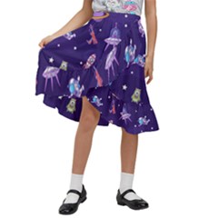 Space Seamless Pattern Kids  Ruffle Flared Wrap Midi Skirt by Hannah976