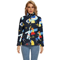 Space Seamless Pattern Cartoon Art Women s Puffer Bubble Jacket Coat by Hannah976