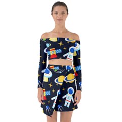 Space Seamless Pattern Cartoon Art Off Shoulder Top With Skirt Set by Hannah976