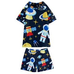 Space Seamless Pattern Cartoon Art Kids  Swim T-shirt And Shorts Set by Hannah976