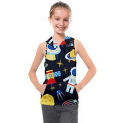 Space Seamless Pattern Cartoon Art Kids  Sleeveless Hoodie by Hannah976