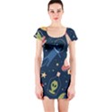 Seamless Pattern With Funny Aliens Cat Galaxy Short Sleeve Bodycon Dress View1