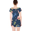 Seamless Pattern With Funny Aliens Cat Galaxy Short Sleeve Bodycon Dress View2