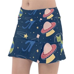 Seamless Pattern With Funny Aliens Cat Galaxy Classic Tennis Skirt by Hannah976