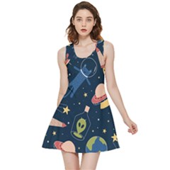 Seamless Pattern With Funny Aliens Cat Galaxy Inside Out Reversible Sleeveless Dress by Hannah976