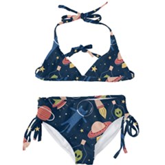 Seamless Pattern With Funny Aliens Cat Galaxy Kids  Classic Bikini Set by Hannah976