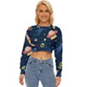 Seamless Pattern With Funny Aliens Cat Galaxy Lightweight Long Sleeve Sweatshirt View1