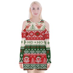 Ugly Sweater Merry Christmas  Velvet Long Sleeve Shoulder Cutout Dress by artworkshop