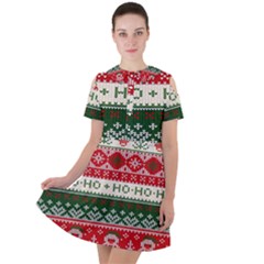 Ugly Sweater Merry Christmas  Short Sleeve Shoulder Cut Out Dress 