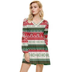 Ugly Sweater Merry Christmas  Tiered Long Sleeve Mini Dress by artworkshop