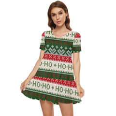 Ugly Sweater Merry Christmas  Tiered Short Sleeve Babydoll Dress by artworkshop