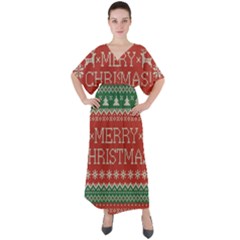 Merry Christmas  Pattern V-neck Boho Style Maxi Dress by artworkshop