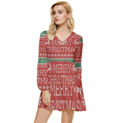 Merry Christmas  Pattern Tiered Long Sleeve Mini Dress by artworkshop