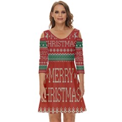 Merry Christmas  Pattern Shoulder Cut Out Zip Up Dress by artworkshop