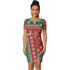 Merry Christmas  Pattern Fitted Knot Split End Bodycon Dress by artworkshop