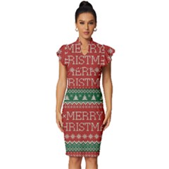 Merry Christmas  Pattern Vintage Frill Sleeve V-neck Bodycon Dress by artworkshop