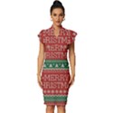 Merry Christmas  Pattern Vintage Frill Sleeve V-Neck Bodycon Dress View1