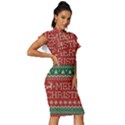 Merry Christmas  Pattern Vintage Frill Sleeve V-Neck Bodycon Dress View3