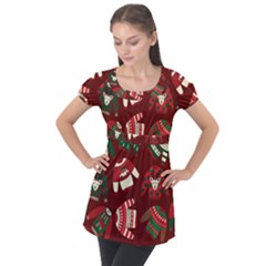 Ugly Sweater Wrapping Paper Puff Sleeve Tunic Top by artworkshop