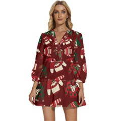 Ugly Sweater Wrapping Paper V-neck Placket Mini Dress by artworkshop