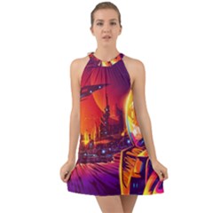 Far Future Human Colonization Halter Tie Back Chiffon Dress by Hannah976