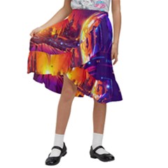 Far Future Human Colonization Kids  Ruffle Flared Wrap Midi Skirt by Hannah976