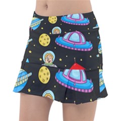 Seamless Pattern With Space Objects Ufo Rockets Aliens Hand Drawn Elements Space Classic Tennis Skirt by Hannah976