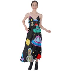 Seamless Pattern With Space Objects Ufo Rockets Aliens Hand Drawn Elements Space Tie Back Maxi Dress by Hannah976