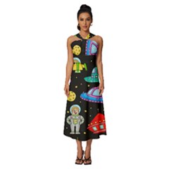 Seamless Pattern With Space Objects Ufo Rockets Aliens Hand Drawn Elements Space Sleeveless Cross Front Cocktail Midi Chiffon Dress by Hannah976