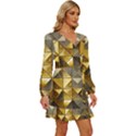 Golden Mosaic Tiles  Long Sleeve Waist Tie Ruffle Velvet Dress View3