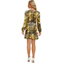 Golden Mosaic Tiles  Long Sleeve Waist Tie Ruffle Velvet Dress View4